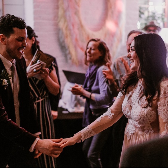 Custom Sarah Seven Lace and Silk Wedding Dress - Picture 12 of 16